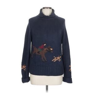 Pendleton Navy Blue Cotton Hunting Scene Mockneck Sweater L